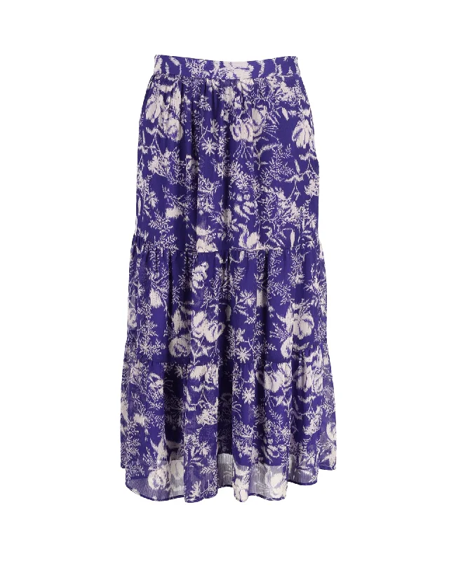 Sale For Women Ba&sh Uria Floral Print Tiered Skirt In Purple Polyester