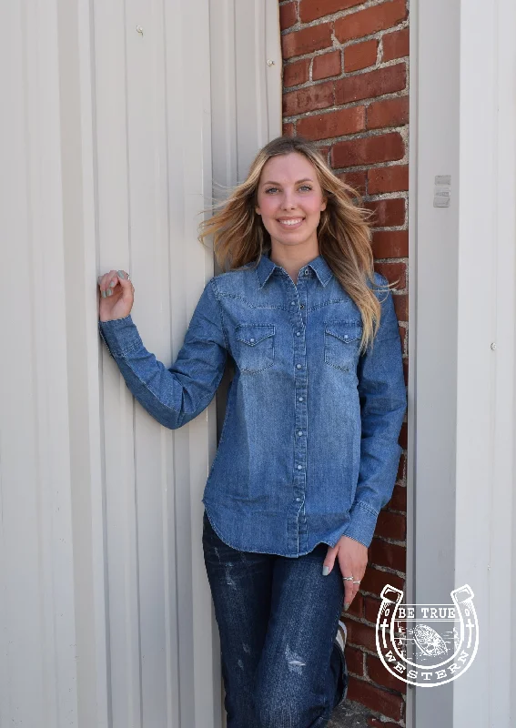 Women's Seasonal Attire The Chambray Denim Button Up Top by Cruel Girl