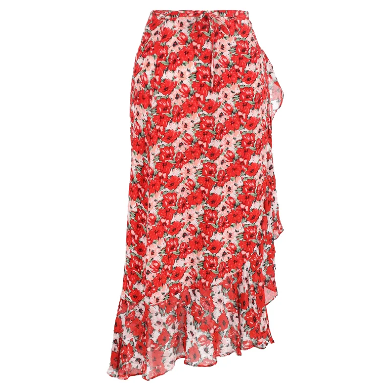 High-Quality Women's Fashion Dresses Rixo Gracie Floral Print Midi Skirt in Red Silk