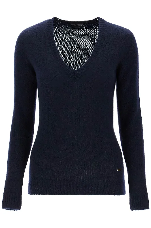 Women's Comfortable Lounge Outfit Tom Ford Women's Regular Fit V-Neck Pullover Sweater.