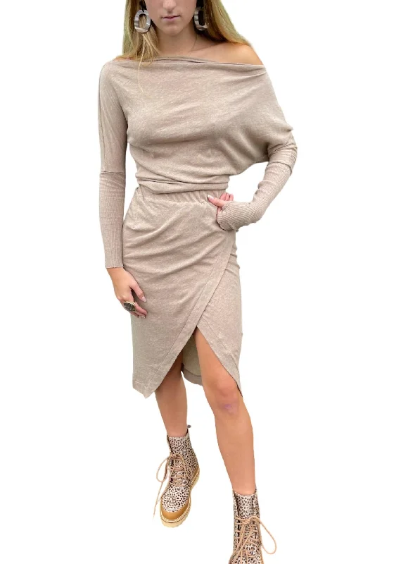 Formal Clothing For Women Cashmere Midi Skirt In Khaki