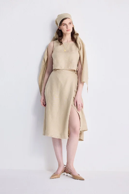 Casual Outfit For Women Overlap Midi Skirt in Neutral Beige