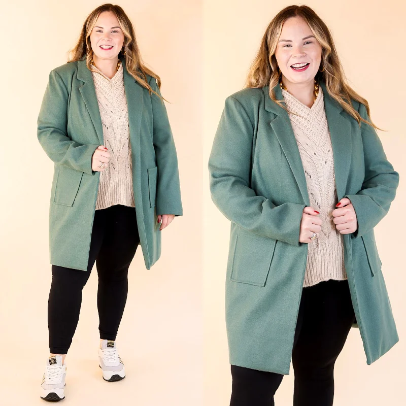 Women's Seasonal Clothes European Holiday Open Front Coat in Teal