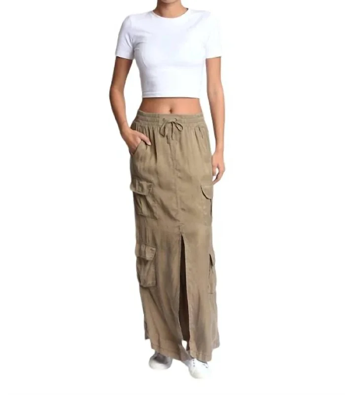 Women's Evening Wear Phoenix Tencel Cargo Skirt In Burnt Olive