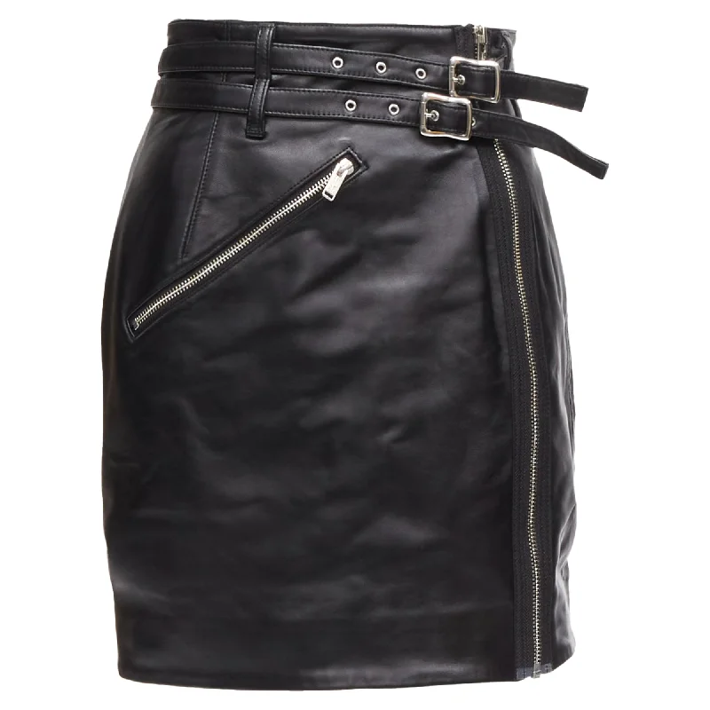 Women's Elegant Evening Outfit Undercover sheep leather zip motorcycle biker skirt