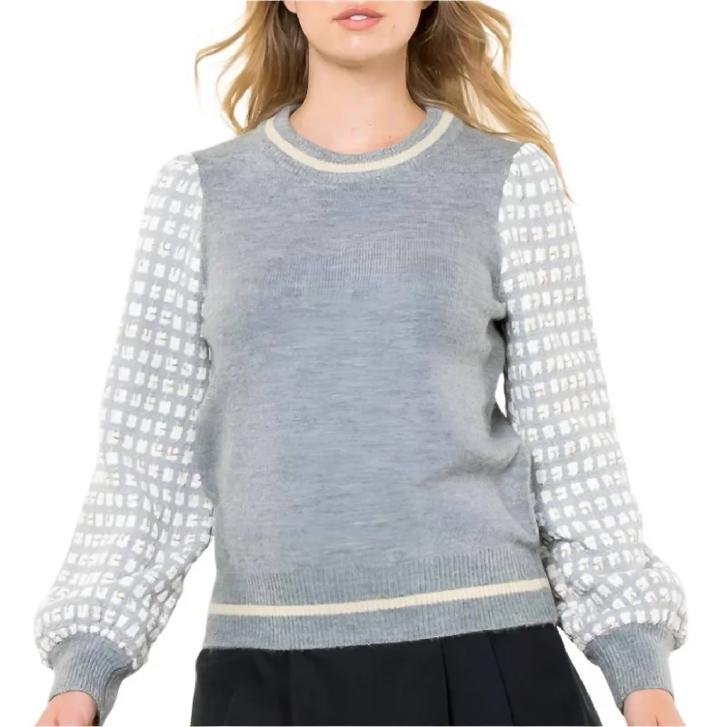 Exclusive Online Sale Tweed Sleeve Knit Sweater In Heather Grey