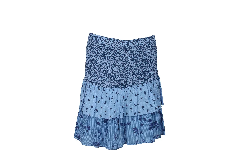 Women's Holiday Attire Baum und Pferdgarten Salwa Tiered Printed Mini Skirt in Blue Viscose