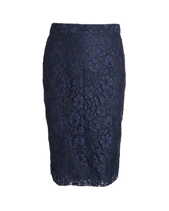 Women's Holiday Attire Joseph Midi Pencil Skirt in Navy Blue Rayon Lace