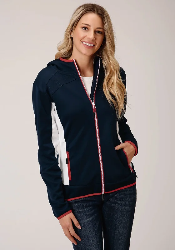 Women Clothing Roper Womens Navy/White Polyester Hooded Fleece Jacket