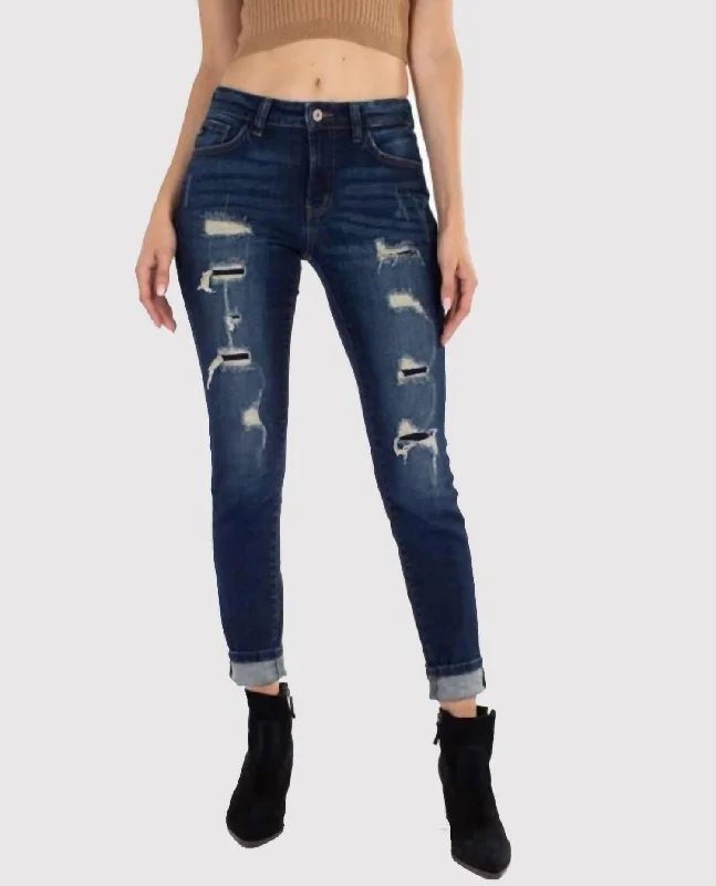 New Arrival Discount Mid Rise Distressed Ankle Skinny Jean In Dark Wash