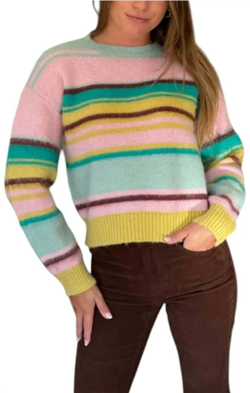 Elegant Women's Fashion Candy Striped Sweater In Multi-Colored