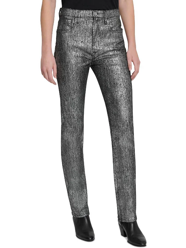 Women's Party Clothes East Womens Metallic High Rise Slim Jeans