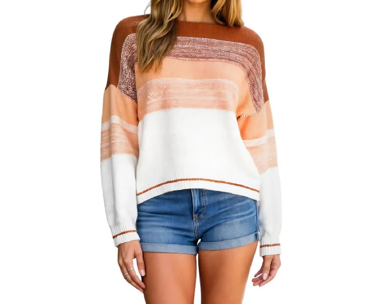 Vintage Women's Fashion Colorblock Knit Sweater With Relaxed Fit And Ribbed Cuffs In Multicolor