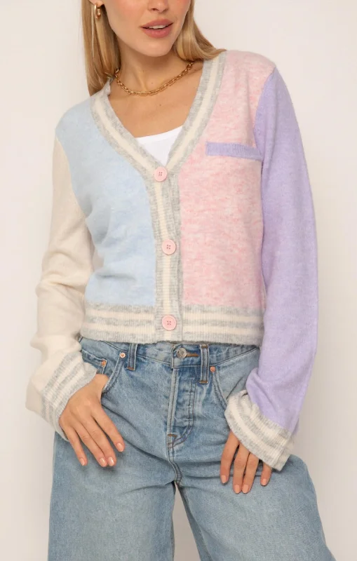 Fashionable Women's Wardrobe Maia Varsity Colorblock Cardigan In Multi Color Pastel