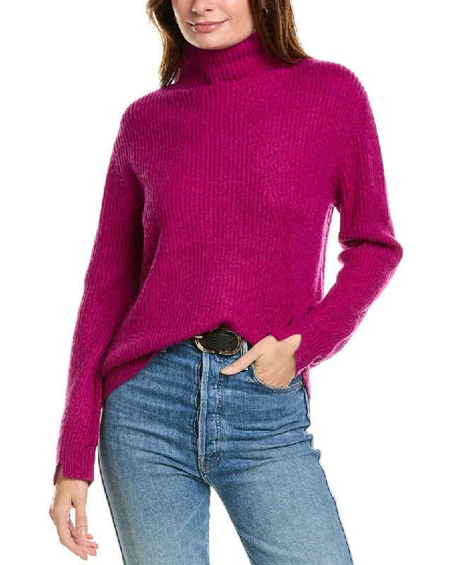 Women's Clothes Forte Cashmere Fashioned Rib Funnel Neck Wool & Cashmere-Blend Sweater