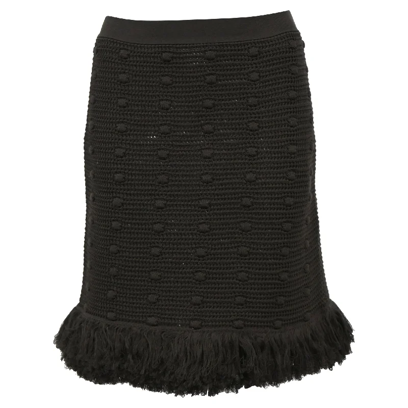 Clothing Sales Bottega Veneta Mini Knitted Fringed Skirt in Green Cotton