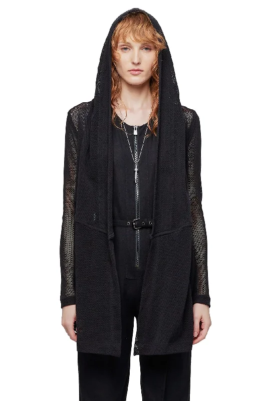 Women's Party Outfit MESH DRAPED HOODIE IN BLACK