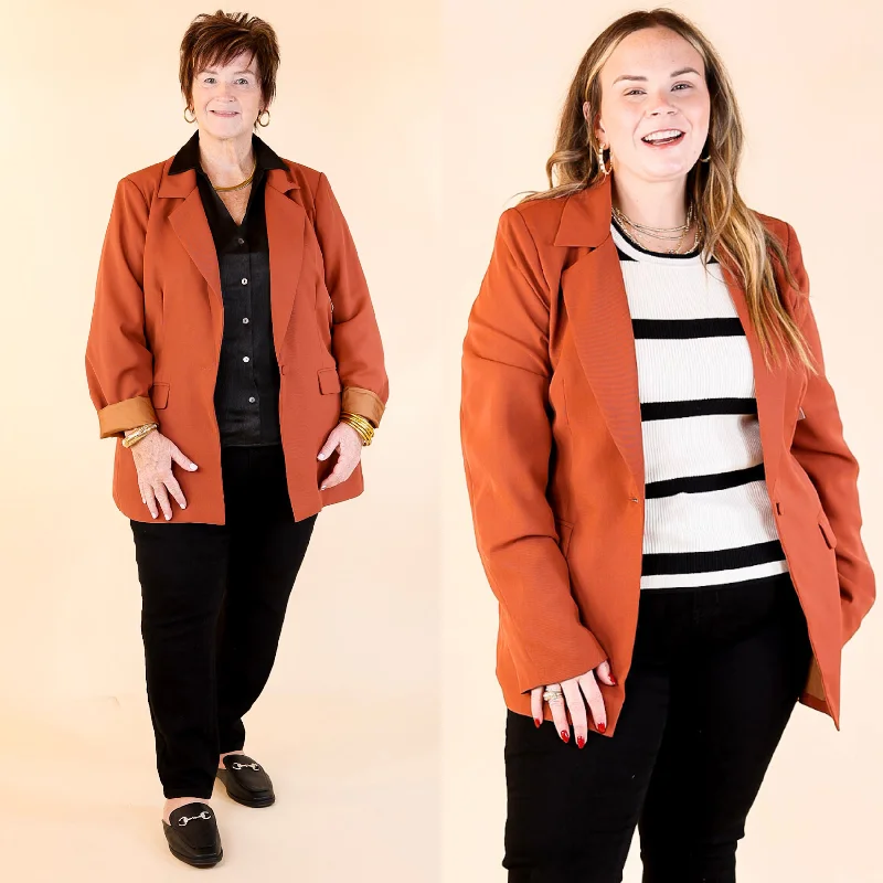 Timeless Women's Clothes Winning Awards Long Sleeve Blazer in Rust Brown