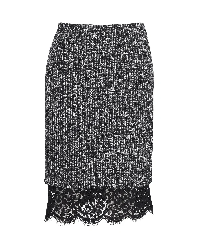 Trendy Boutique Online Michael Kors Lace Hem Pencil Skirt in Grey Polyester