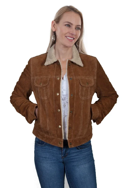 Women's Chic Outerwear Garments Scully Womens Cinnamon Suede Faux Fur Jean Jacket XL