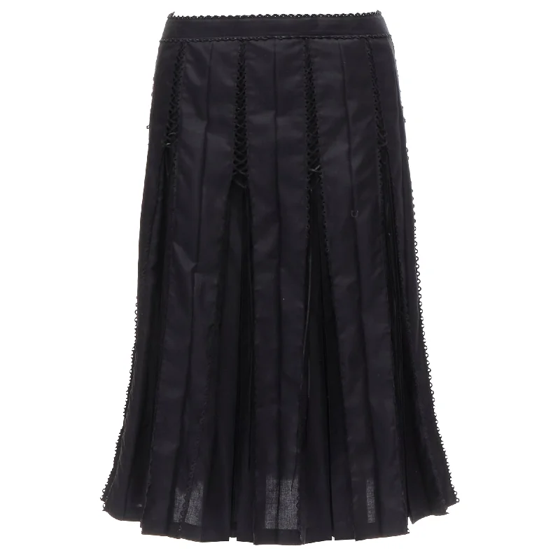 Women's Chic Outerwear Attire Issey Miyake lace up box pleat pleated skirt