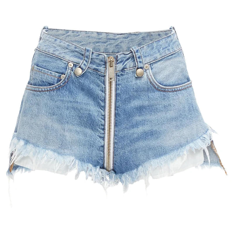 Women's Luxury Attire Unravel Project Denim Full Zip Crotch Fray Edge Wide Shorts