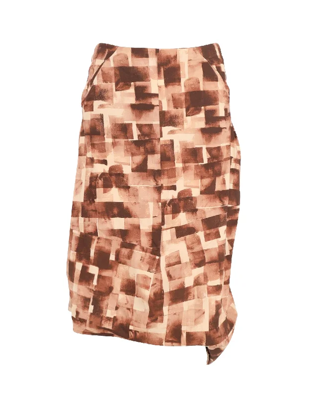 Flash Sale Clothing Marni Geometric Pattern Asymmetric Skirt in Brown Cotton