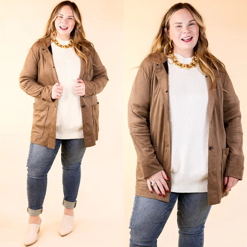 Women's Comfortable Garments Lyssé | Abigail Suede Button Up Jacket in Chestnut Brown