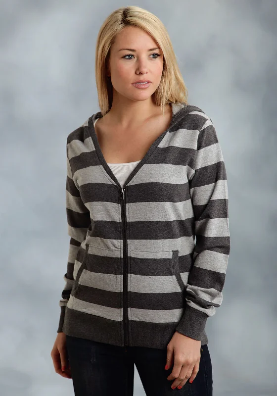 Online Boutique Stores Ouray Womens Grey 100% Cotton USA Stripe Hoodie