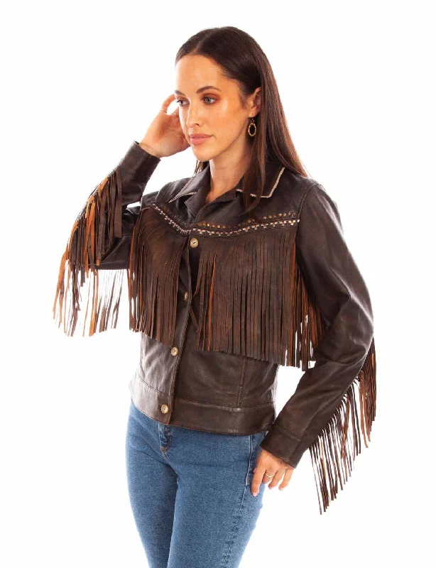 Relaxed Fit Women's Fashion Scully Womens Western Fringe Chocolate Leather Leather Jacket L