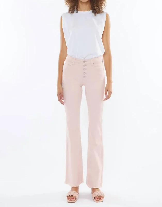 Casual Women's Clothing High Rise Flare Jean In Pink