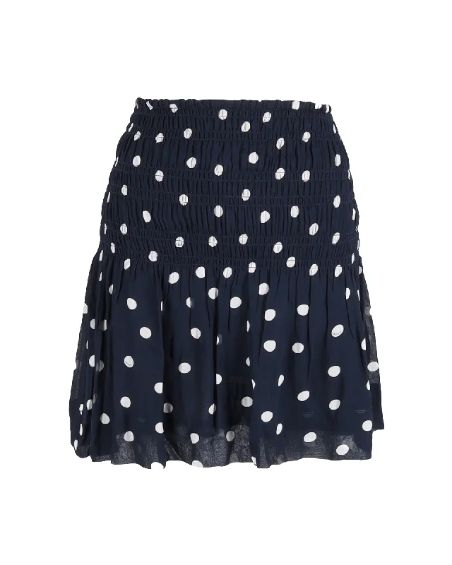 Women's Festive Attire Ganni Smocked Polka-Dot Mini Skirt in Navy Blue Viscose