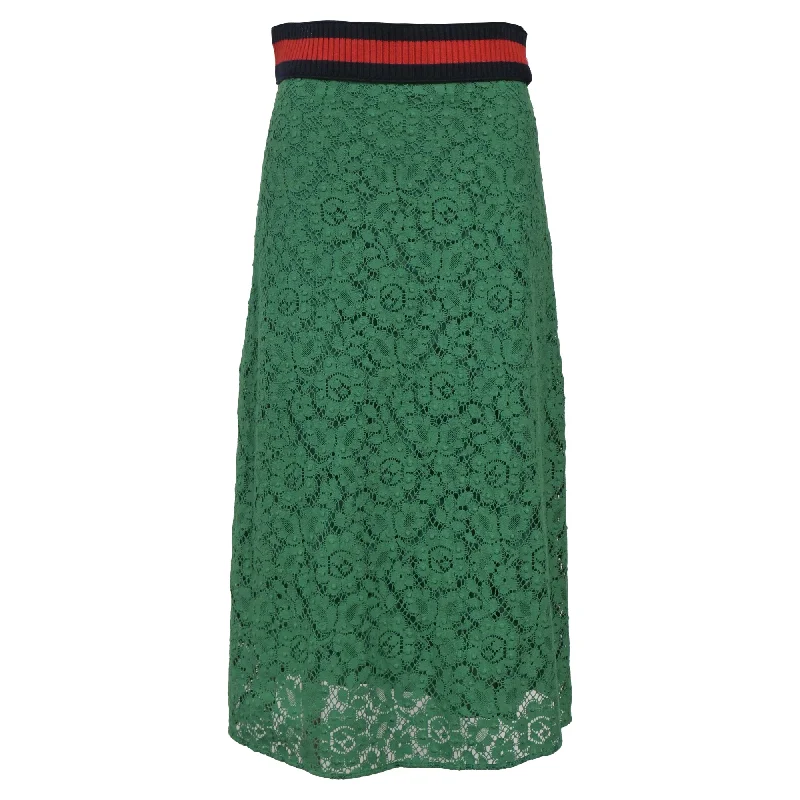 Women's Relaxed Outfit Gucci Lace Ribbed Web Stripe Lace in Green Cotton