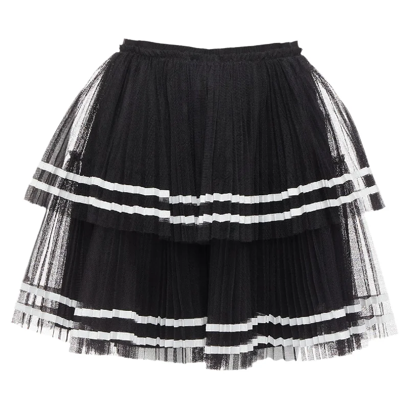 Women's Trendy Garments Red Valentino Tiered Stripe Tulle Pleated Mini Skirt