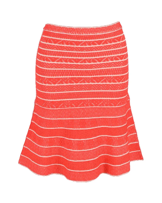 Women's Everyday Attire Herve Leger Striped Flared Skirt in Orange Rayon