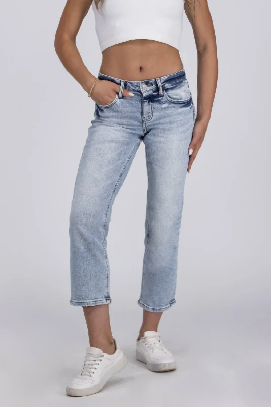 Plus Size Women's Fashion and Clothing Chillin With My Friends Mid-Rise Straight Leg Denim Jeans In Light Wash