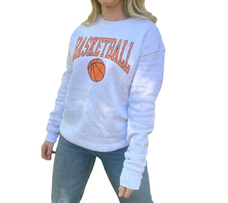 Stylish Women's Outfit Basketball Graphic Sweatshirt In White Heather