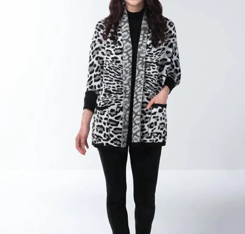 Women's Outerwear Attire Leopard Sleeved Wrap Cardigan In Black