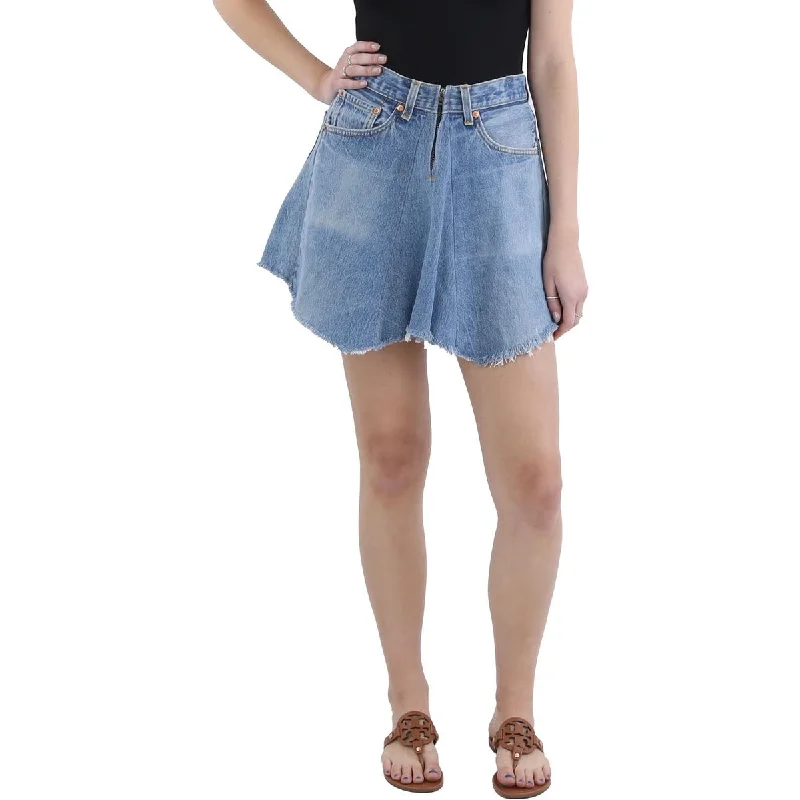 Women's Clothing Womens Jean Skirt Frayed Edge Mini Skirt