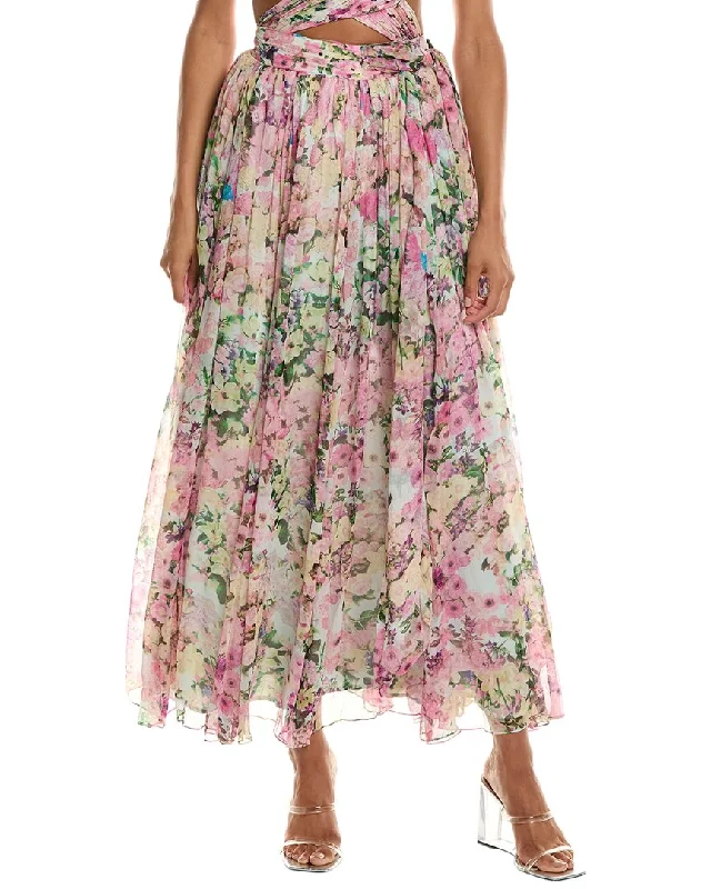 Women's Floral Print Outfit Rococo Sand Silk Maxi Skirt