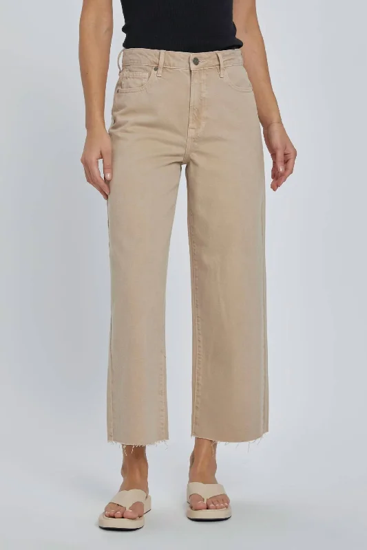 Comfortable Loungewear for Women Nori Clean Cropped Wide Leg Jeans In Khaki