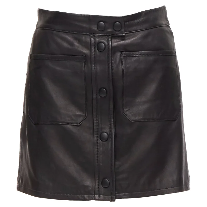 Affordable Women's Outfit Frame lambskin leather snap button patch pocket mini skirt