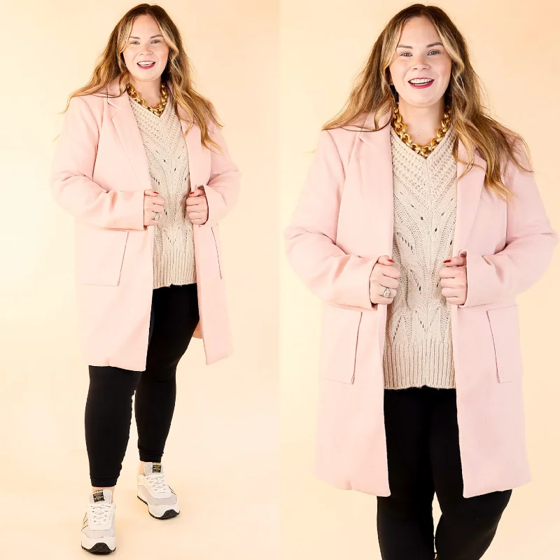 Women's Casual Wear Clothes European Holiday Open Front Coat in Light Pink