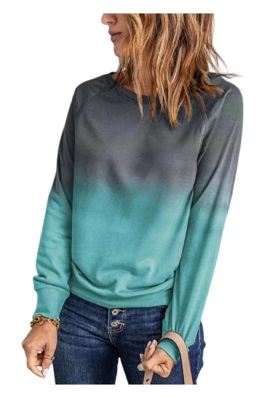 Women's Clothing Sale Pullover Sweatshirt In Teal Ombre