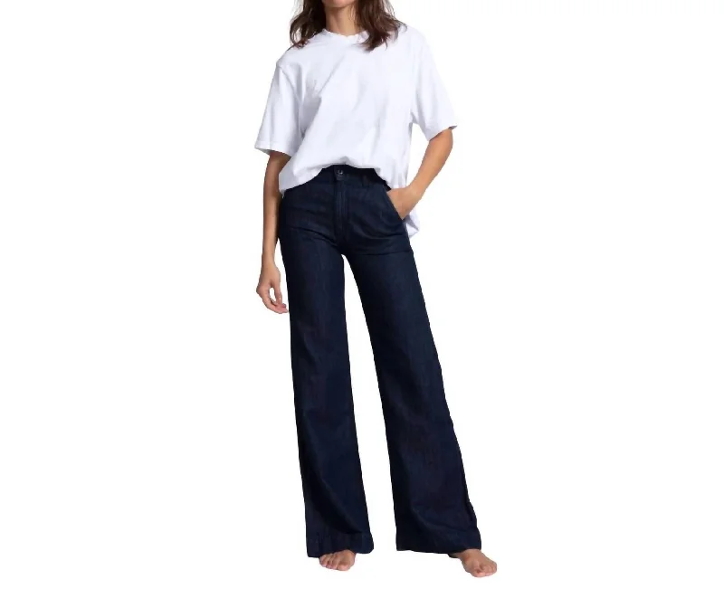 Women's Clothing For Work Denim Trouser In Indigo Linen