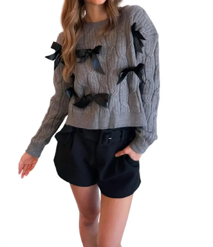 Online Boutiques All Over Bow Sweater In Gray