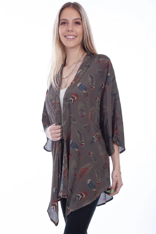 Best Online Boutiques Scully Womens Sage Polyester Feathers Kimono