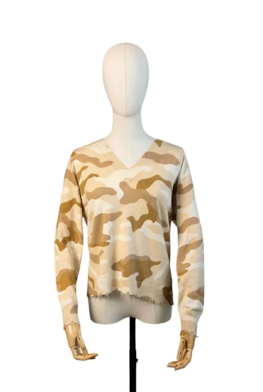 Casual Attire For Women Women's Camo V Neck Sweater In Oat