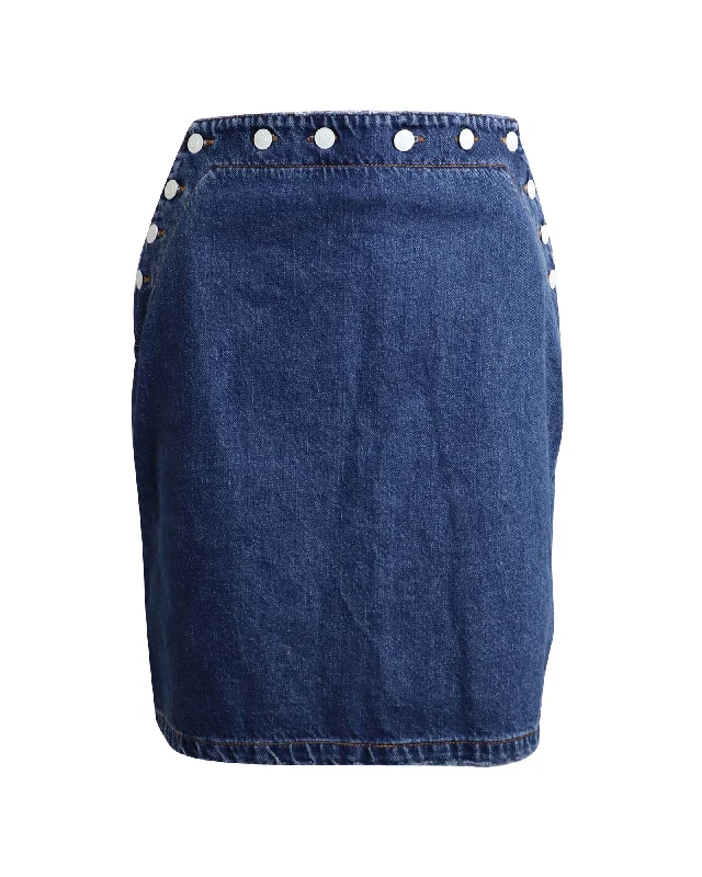 Outlet Clothing MSGM Button Detail Pencil Skirt in Blue Cotton Denim