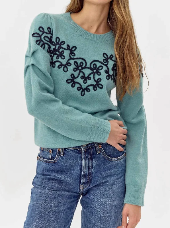 Women's Workout Garments Cooper Embroidered Sweater In Misty Blue